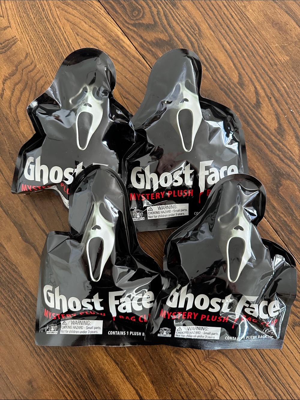 Four Sealed CultureFly Ghostface Mystery Plush Bag Clips